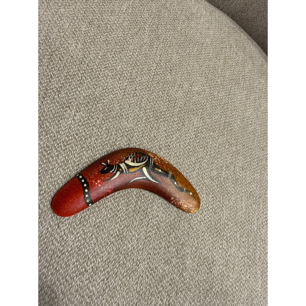 Vintage Australian Boomerang 5" Hand Painted Wood Kangaroo Aboriginal Style Art